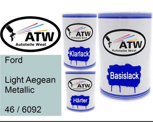 Ford, Light Aegean Metallic, 46 / 6092: 500ml Lackdose + 500ml Klarlack + 250ml Härter - Set, von ATW Autoteile West.
